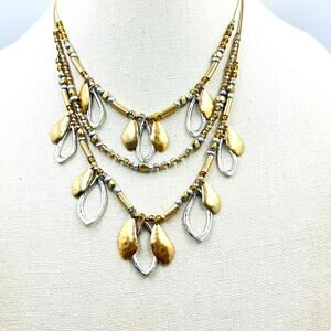 Chico’s Layered Two Tone Dangle Necklace Statement Glamorous Runway Maximalist